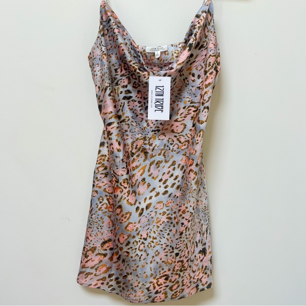 12th Tribe leopard cowl neck mini slip dress